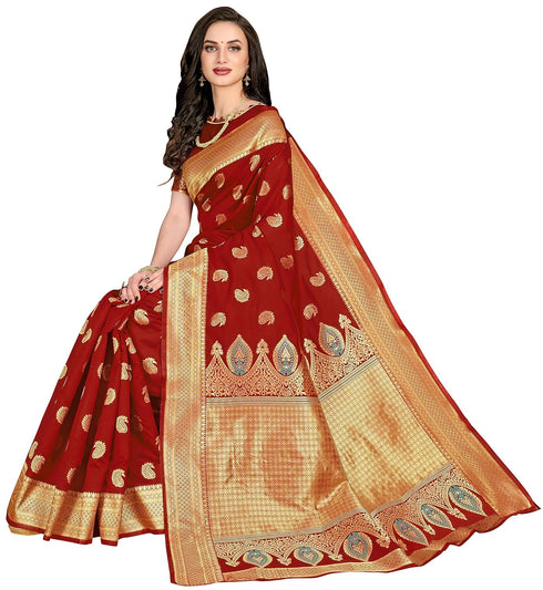 Vasthrlay Banarasi W Maroon Ethnic Wear