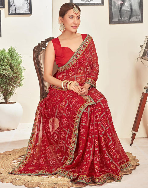 Vasthrlay Georgette Embroidery Unstitched Pink Saree