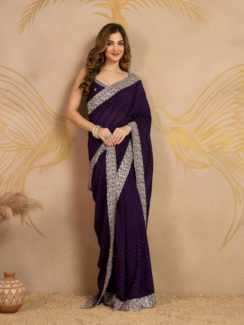 Vasthrlay Embroidery Unstitched Purple Ethnic Wear