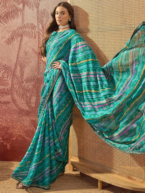 Vasthrlay Chiffon Bandhani Unstitched Purple Saree