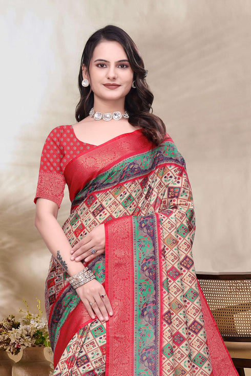 Vasthrlay Kanjivaram Unstitched Saree