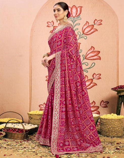 Vasthrlay Georgette Embroidery Unstitched Dark Green Saree
