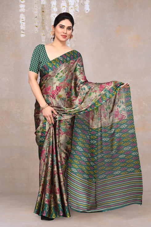 Vasthrlay Fashion Chiffon Georgette Beige Ethnic Wear