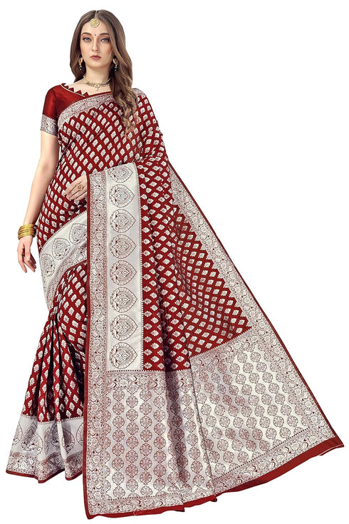 Vasthrlay Banarasi Gs Bridal Maroon Ethnic Wear