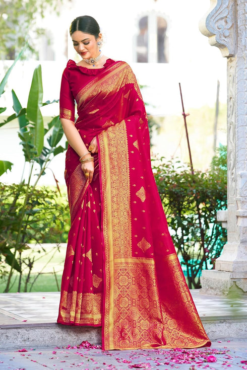 Vasthrlay Banarasi Maroon Ethnic Wear