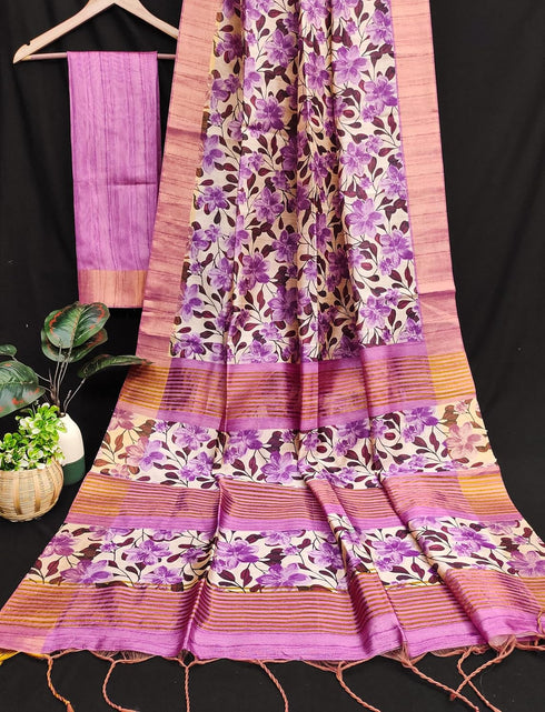 Vasthrlay Tussar Printed Contrast