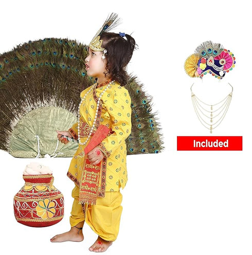 Raj Fancy Dresses Krishna Dress for Kids, Baby Krishna Dress for Janmashtami with Krishna Mukut