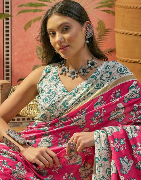 Vasthrlay Womens Printed Unstitched Maroon Saree