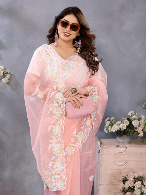 Vasthrlay Blue Embroidery Unstitched Saree