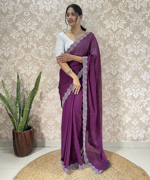 Vasthrlay Georgette Embellishments Scalloped Traditional