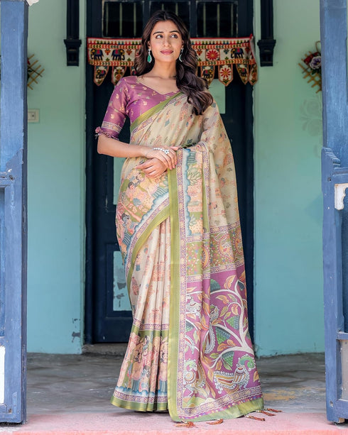 Vasthrlay Handloom Multicolour Pink Blue Saree