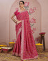 Vasthrlay Georgette Embroidery Rani Pink Saree With Unstitched Blouse Piece