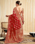 Vasthrlay Womens Banarasi Jacquard Red | Golden Saree With Unstitched Blouse Piece