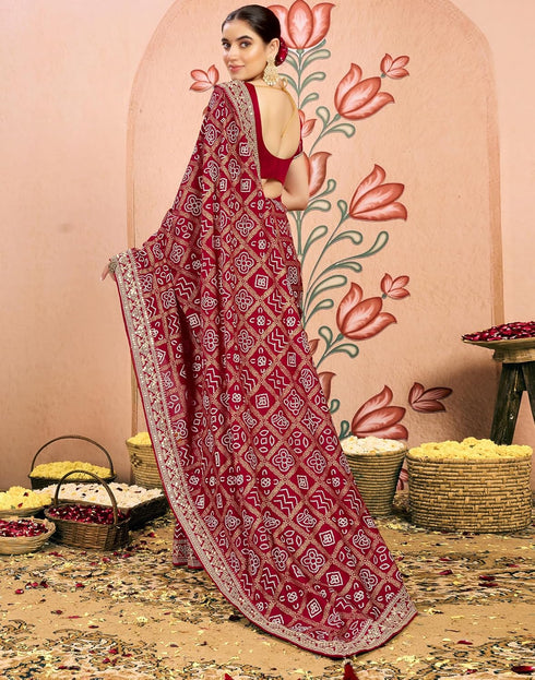 Vasthrlay Georgette Embroidery Unstitched Dark Green Saree