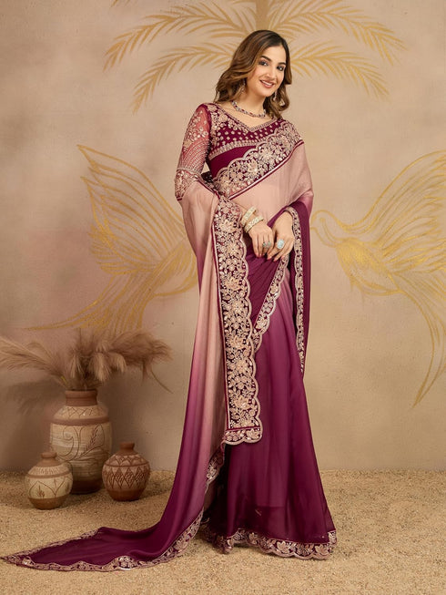 Vasthrlay Chiffon Embroidery Unstitched Turquoise Ethnic Wear