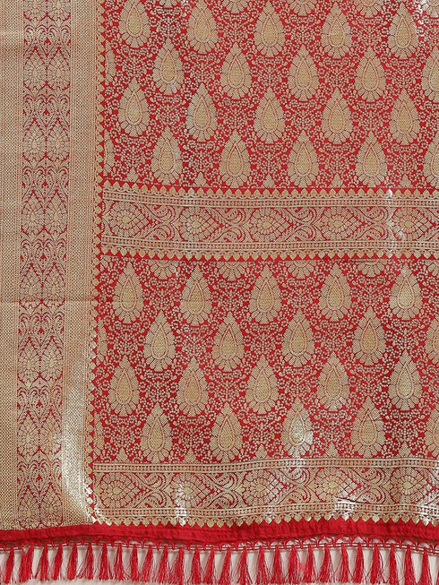 Vasthrlay Kanjivaram Banarasi Unstitched Red Ethnic Wear