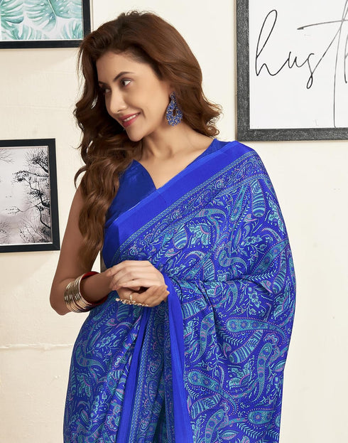 Vasthrlay Womens Printed Unstitched Brown Saree