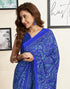 Vasthrlay Womens Printed Royal Blue Saree With Unstitched Blouse Piece