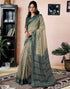 Vasthrlay Womens Printed Unstitched Dark Green Saree