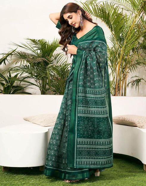 Vasthrlay Womens Printed Unstitched Green Saree