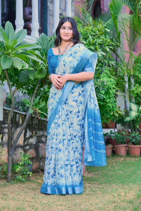 Vasthrlay Sky Blue Unstitched Saree