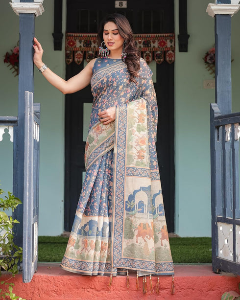 Vasthrlay Handloom Tassels Botanical Saree