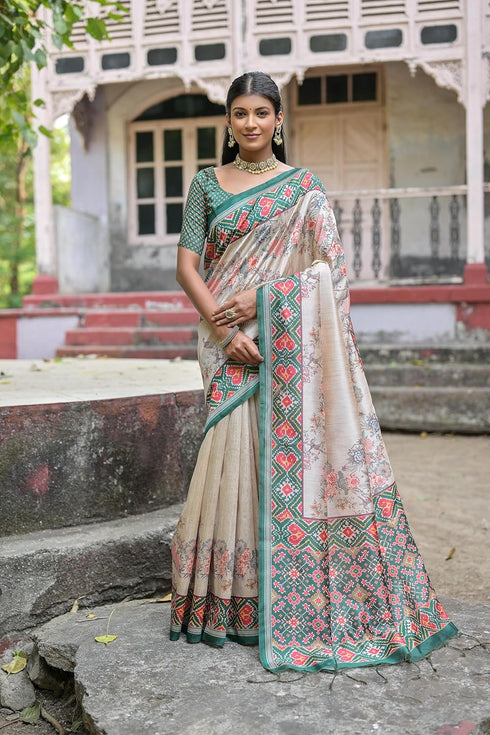 Vasthrlay Tussar Silk Saree Patola Ikkat