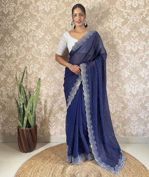 Vasthrlay Georgette Embellishments Scalloped Traditional