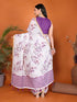 Vasthrlay Purple Kathakali Print Linen Saree With Gold Zari Border And Unstitched Blouse Piece