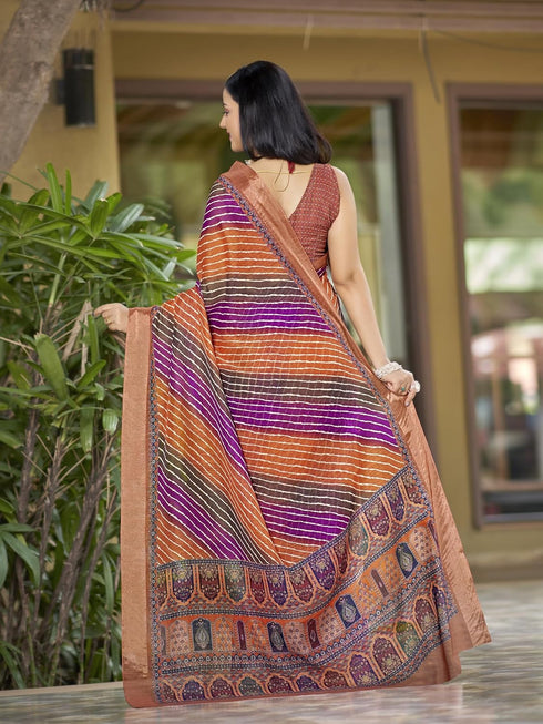 Vasthrlay Chanderi Leheriya Mothra Saree Multicolor