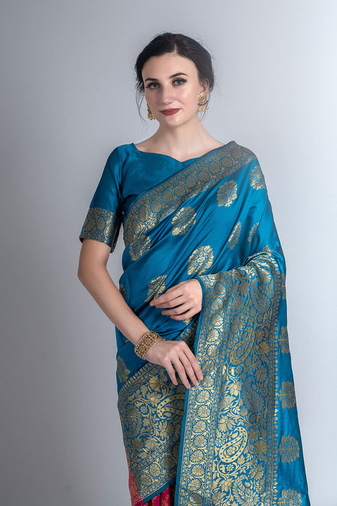 Vasthrlay Magenta Banarasi Saree