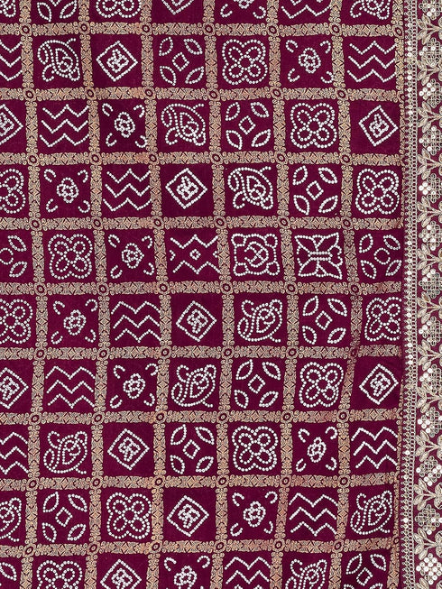 Vasthrlay Georgette Embroidery Dark Purple Saree With Multicolour Unstitched Blouse Piece