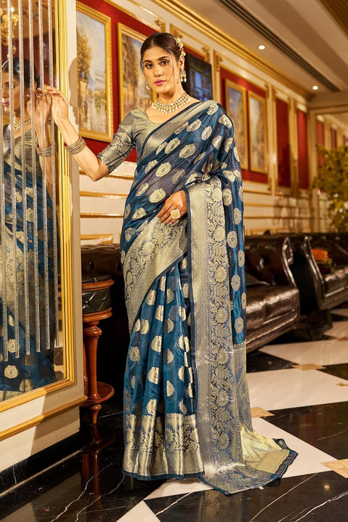 Vasthrlay Women's Organza Designer Unstitched Saree