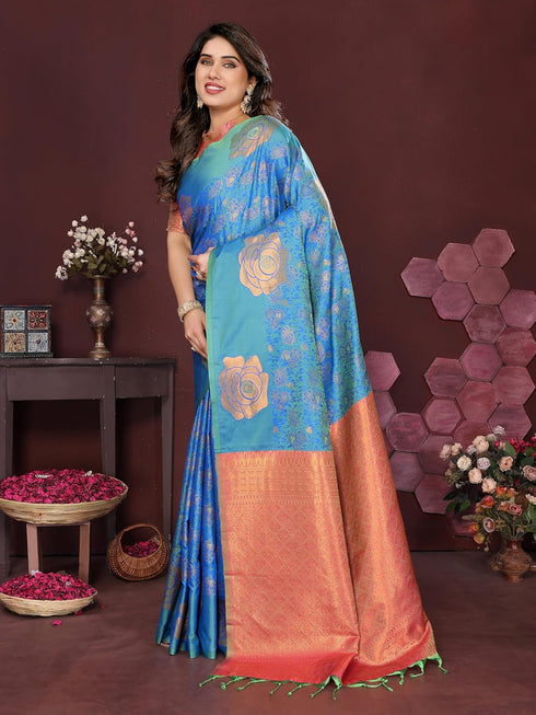 Vasthrlay Kanjivaram Unstitched Piece Blue