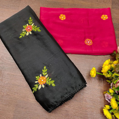 Vasthrlay Vichitra Embroidery Brown Black