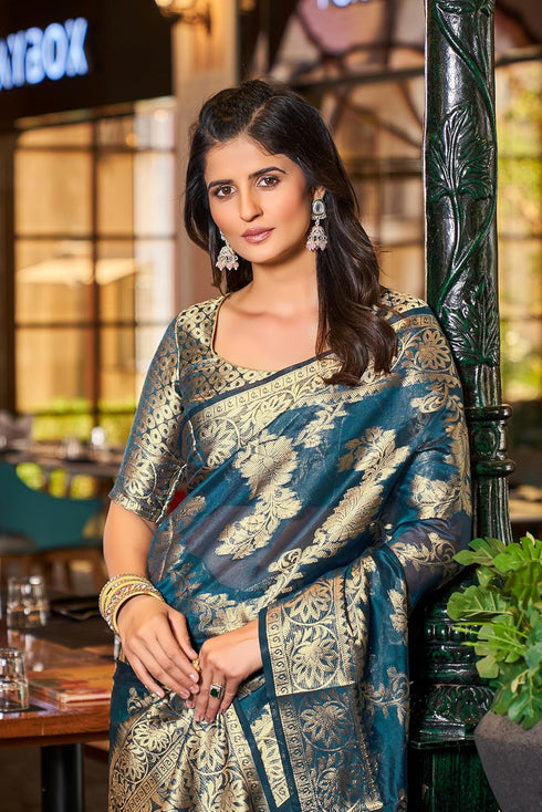 Vasthrlay Organza Patola Unstitched Blouse Saree