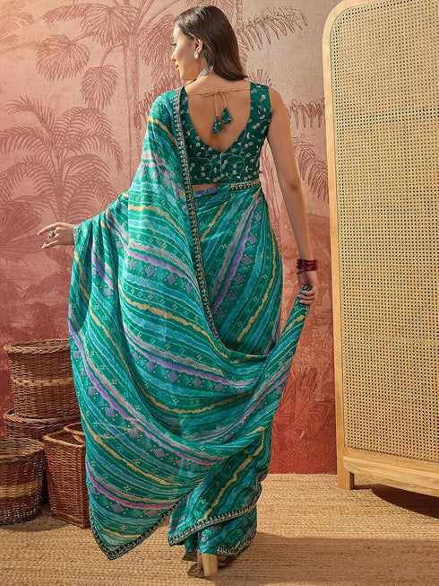 Vasthrlay Chiffon Bandhani Unstitched Purple Saree