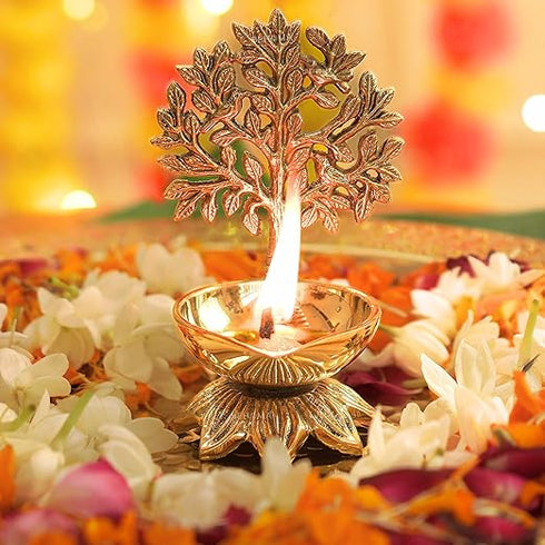Behoma 100% Pure Brass Kalpavriksha Diya for Puja - Set of 2