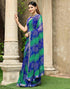 Vasthrlay Chiffon Bandhani Printed Green And Blue Saree With Unstitched Blouse Piece