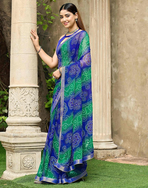Vasthrlay Chiffon Bandhani Unstitched Green Saree