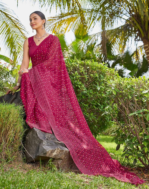 Vasthrlay Bandhani Printed Unstitched Yellow Saree