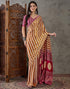 Vasthrlay Printed Tassels Mustard | Beige Saree With Unstitched Blouse Piece