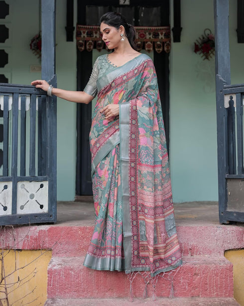 Vasthrlay Floral Printed Tassels Saree