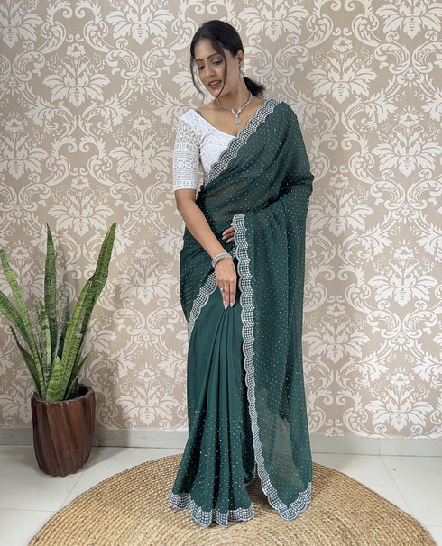 Vasthrlay Georgette Embellishments Scalloped Traditional