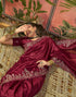 Vasthrlay Scalloped Embroidery Unstitched Maroon Saree