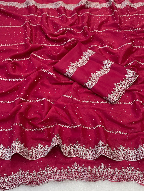 Vasthrlay Blue Embroidery Saree