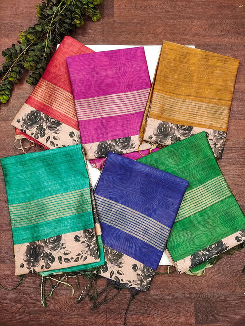 Vasthrlay Tussar Saree Designer Weaving Contrast
