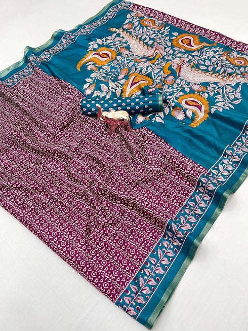 Vasthrlay Kalamkari Beautiful Navy Blue
