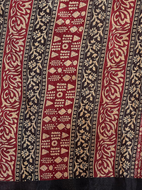 Vasthrlay Bandhani Printed Maroon | Black Border Saree With Unstitched Blouse Piece
