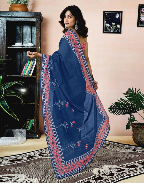 Vasthrlay Chanderi Printed Unstitched Orange Saree